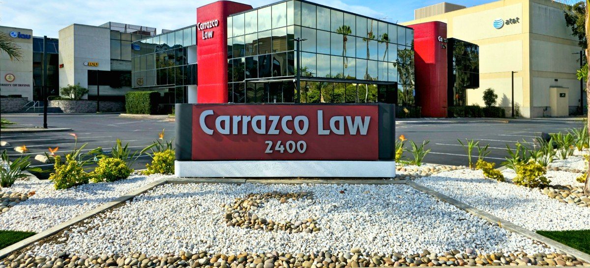 The Carrazco Law sign at 2400 Main Street, Irvine