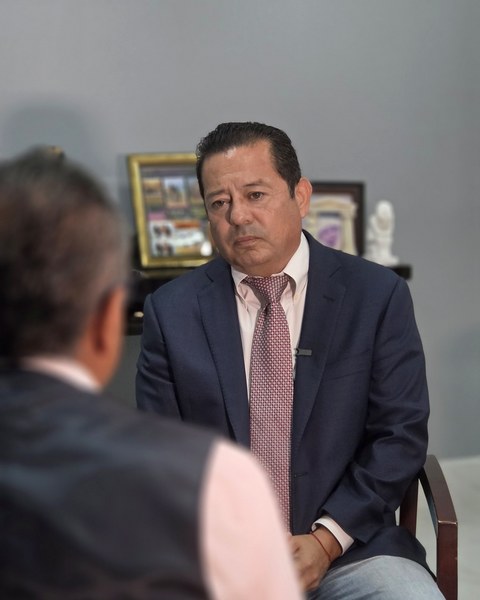 Angel Carrazco, Jr. during the Univision interview at the Carrazco Law office
